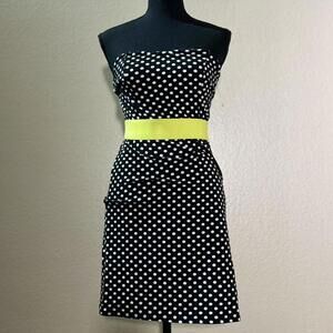 Y2K Black & White Polka Dot Strapless Mini Dress w/ Lime Green Belt